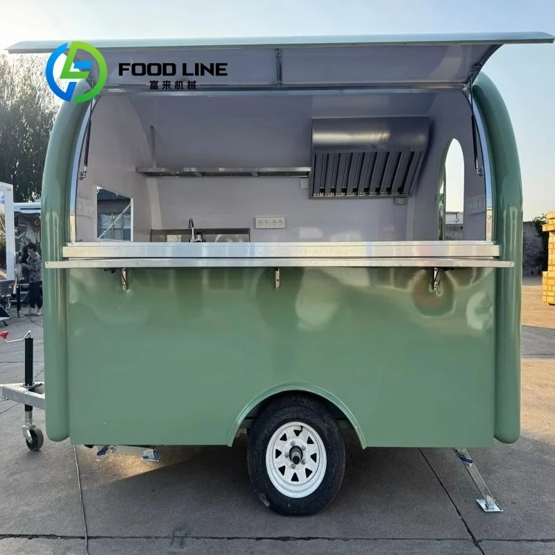 عربة طعام متنقلة، تصميم دائري صغير، فتحات تصريف، مناورة سهلة لاستخدام بائع طعام الشوارع حسب الطلب #3