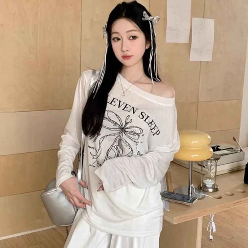 

French Vintage Subculture Bow Print T-shirts Summer Popular Y2K Thin Female's Sunscreen Tees Women Harajuku Loose All-match Tops