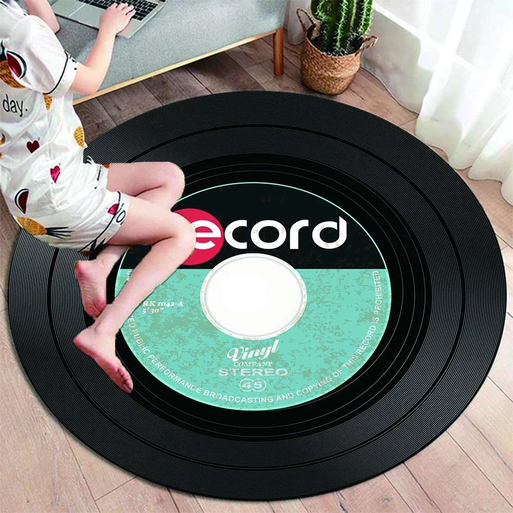 Classical Music Vinyl Record Round Rug,Carpets for Living Room Chair Decoration,Children's Play Crawling Soft Non-slip Floor Mat