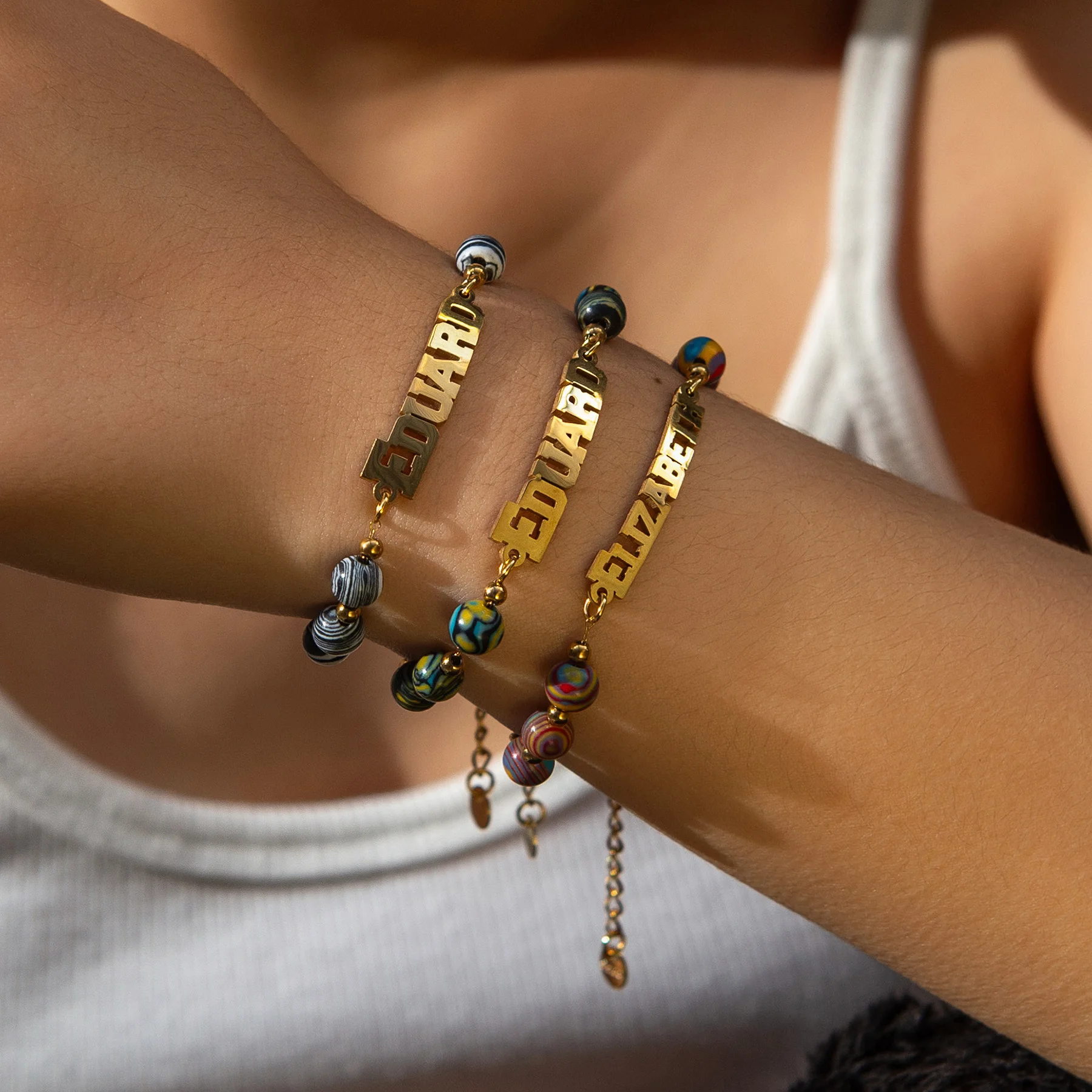 Acheerup-Bracelet avec Nom Personnalisé pour Femme, Perles Colorées, Bijoux en Acier Inoxydable, Cadeau d'Anniversaire