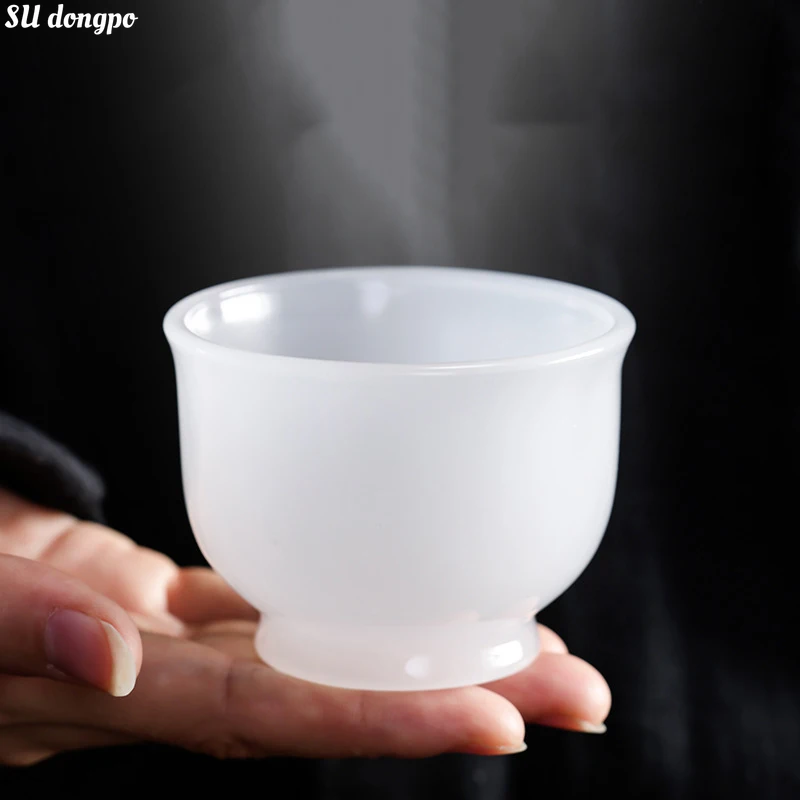

100ml White Jade Porcelain Tea Bowl Large Capacity Glass Glazed Stone Tea Cup for Green Tea Easy To Use