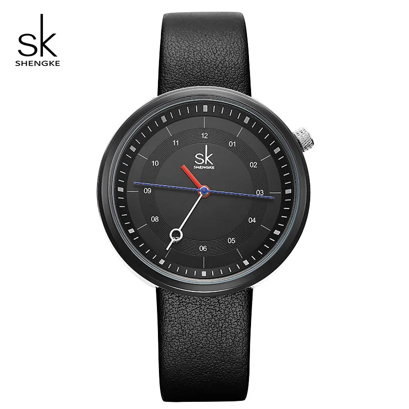 Shengke Fashion Women Watches Black Leather Strap Reloj Mujer 2022 New Creative Quartz Watch Women\'s Day Gift For Women #K8044