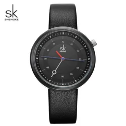 Shengke Fashion Women Watches Black Leather Strap Reloj Mujer 2022 New Creative Quartz Watch Women's Day Gift For Women #K8044