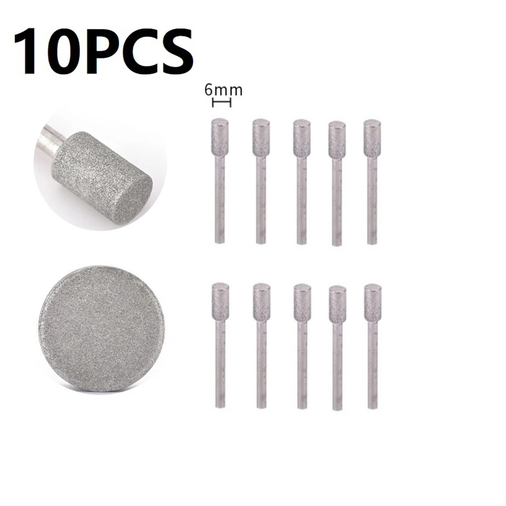 10PCS Cilindro Diamante Rettifica Testa Burr Punta da trapano Set Per Intagliare Incisione Foratura 4-12mm Potenza Lucidatura Utensili Rotanti