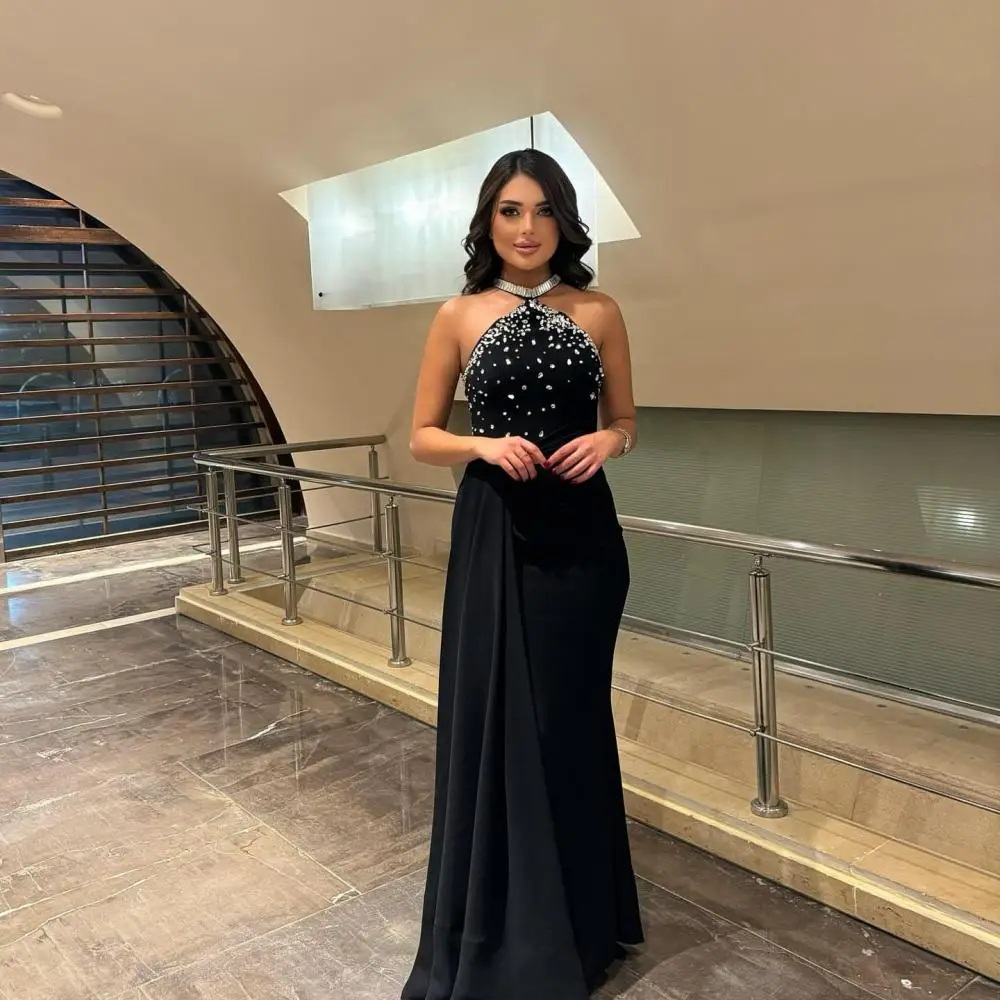 

Lovestory Русалка платья для выпускного вечера без рукавов Vestidos De Fiesta Холтер с бретелькой на шее плиссированные бусы вечерние платья с открытой спиной вечернее платье