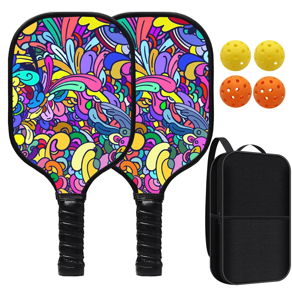 

2PCS Pickleball Paddle Set with 4 Balls and Bag Fiberglass Rackets Honeycomb Core Anti-Slip Grip Outdoor Sports