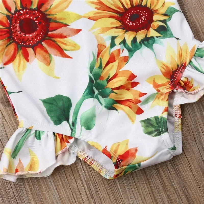 0-24m Baby Girls Bodysuit Swimsuits Sunflower Print One_Piece Swimming Suits For Infant Girls