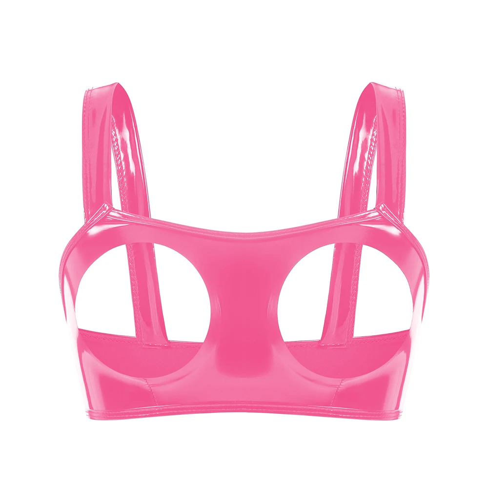 Neue Wet-Look PVC Crop Tops Glänzendes PU-Leder Ausgeschnittenes Bustier Tank Top Eng Anliegende Sexy Cropped Clubwear Croptop Camis Weste – Detail 7