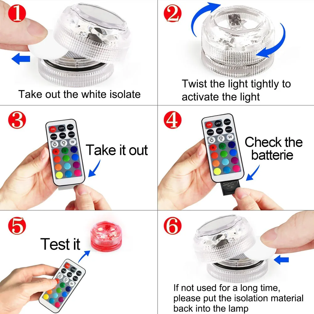 Submersible LED Lights Waterproof Underwater RGB with Remote Control Colour-Changing Light, Battery-Operated Flameless Lamps