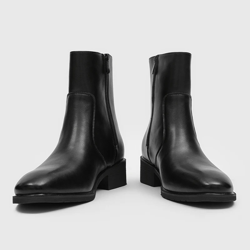 Men New Personalized Side Zipper High-end High Top Simple Temperament Short Boots Pointed Fashion Boots