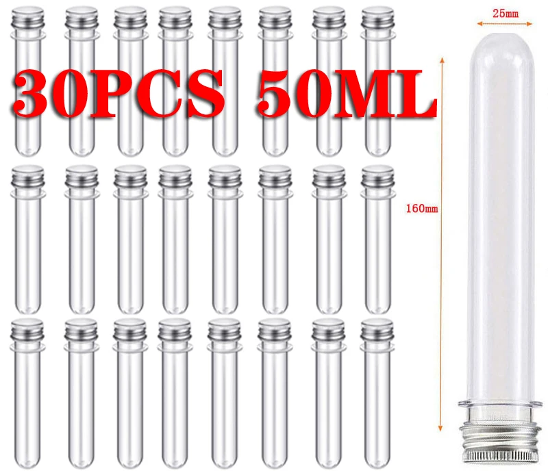 

30Pcs 50ml Plastic Test Tubes Clear and Transparent Candy Storage Containers with Screw Caps for Date Cable