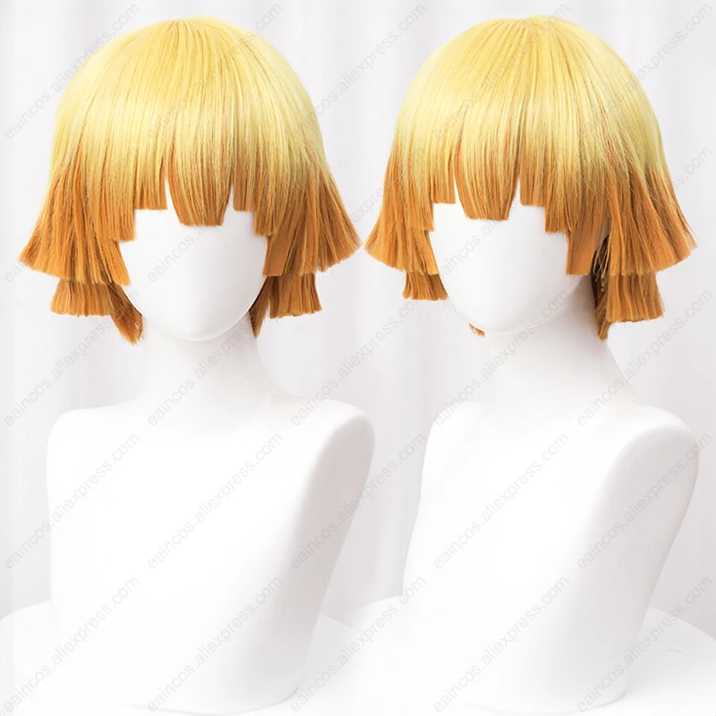 Anime Agatsuma Zenitsu Cosplay Wig 30cm Yellow Gradient Wigs Heat Resistant Synthetic Hair