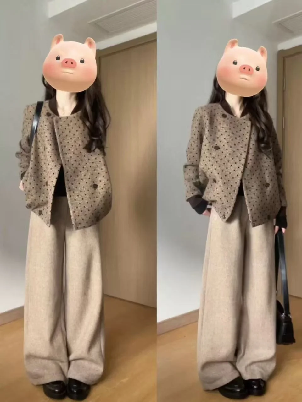 

Retro Brown Polka Dot ort Coat Women's Sli Versatile Top Korean Loose Fit Long Sve Warm Outerwear for Early Spring