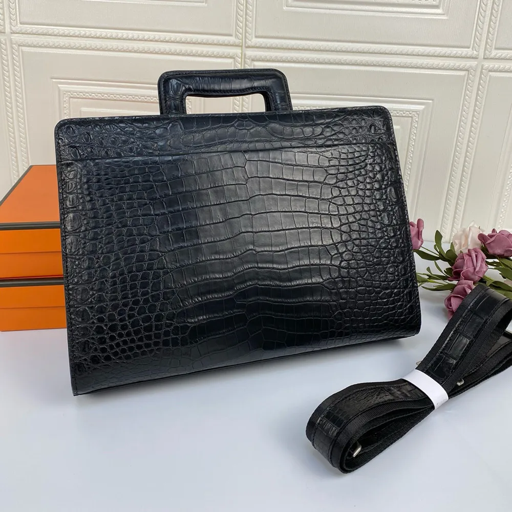 2026 new luxury crocodile leather men's briefcase genuine leather business computer bag authentic crocodile handbag shoulder bag