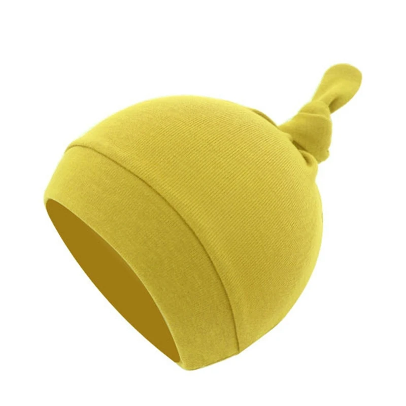 Nouveau bébé coton doux chapeau Bonnet nuit nouveau-né infantile mignon queue noeud Bonnet couleur unie Bonnet Bandanas