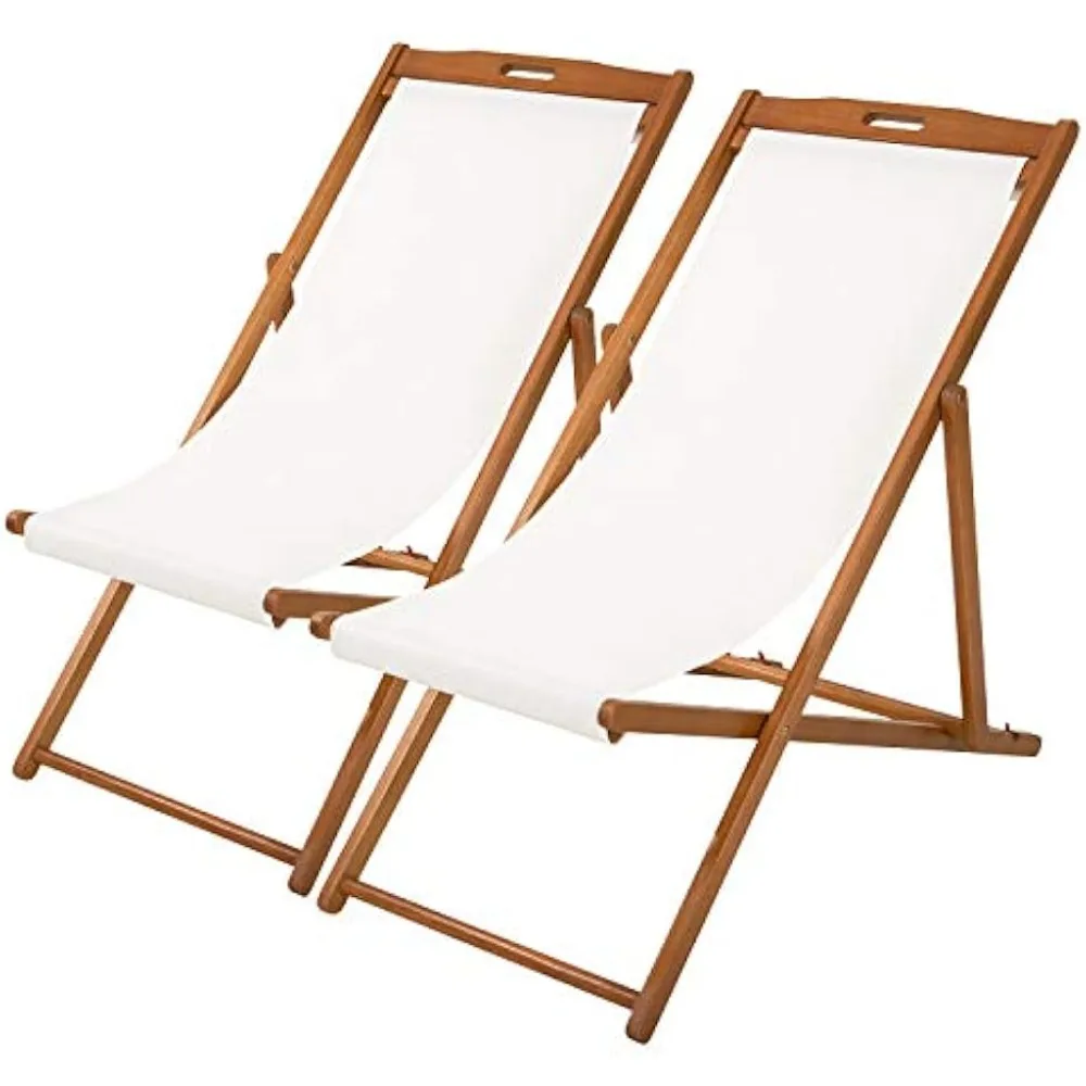 

Beach Sling Patio Chair for Relaxing, Foldable with Adjustable Height Made from Eucalyptus Wood with White Polyester,Khaki