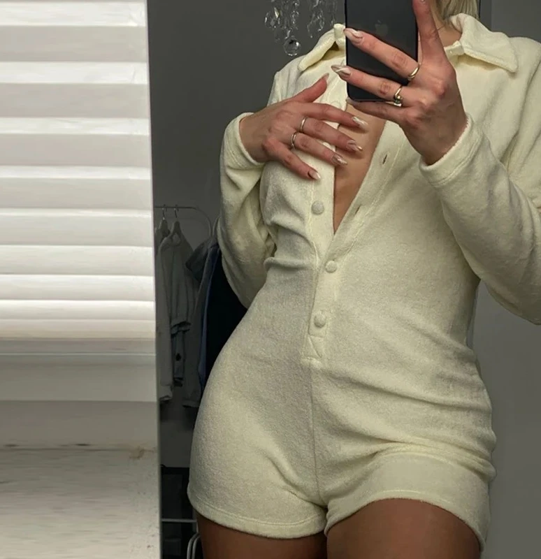 Button Up Solide Frauen Body Für Nachtwäsche Sexy Kurzarm Dünne Elastische Strampler Aktive Overall Einteilige Overalls