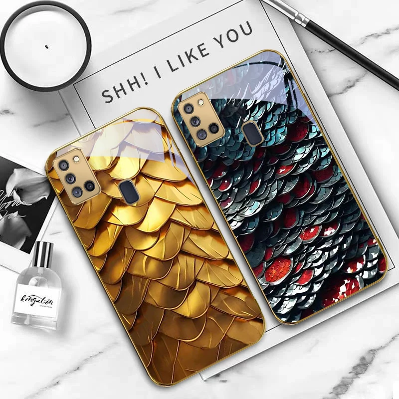 نسيج مقياس ذهبي لسامسونج A 70 71 72 73 14 15 13 16 25 A26 31 32 33 34 35 50 51 52 53 54 55 56 حافظة هاتف زجاجية ذهبية