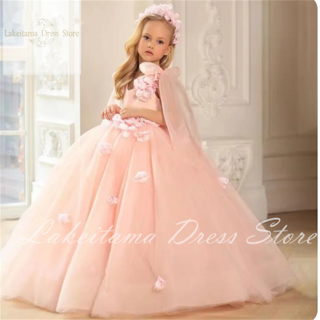 Glitter Pink Flower Girl abiti senza maniche Princess Dress Girl Wedding Party Dress abito da prima comunione abito da ragazza