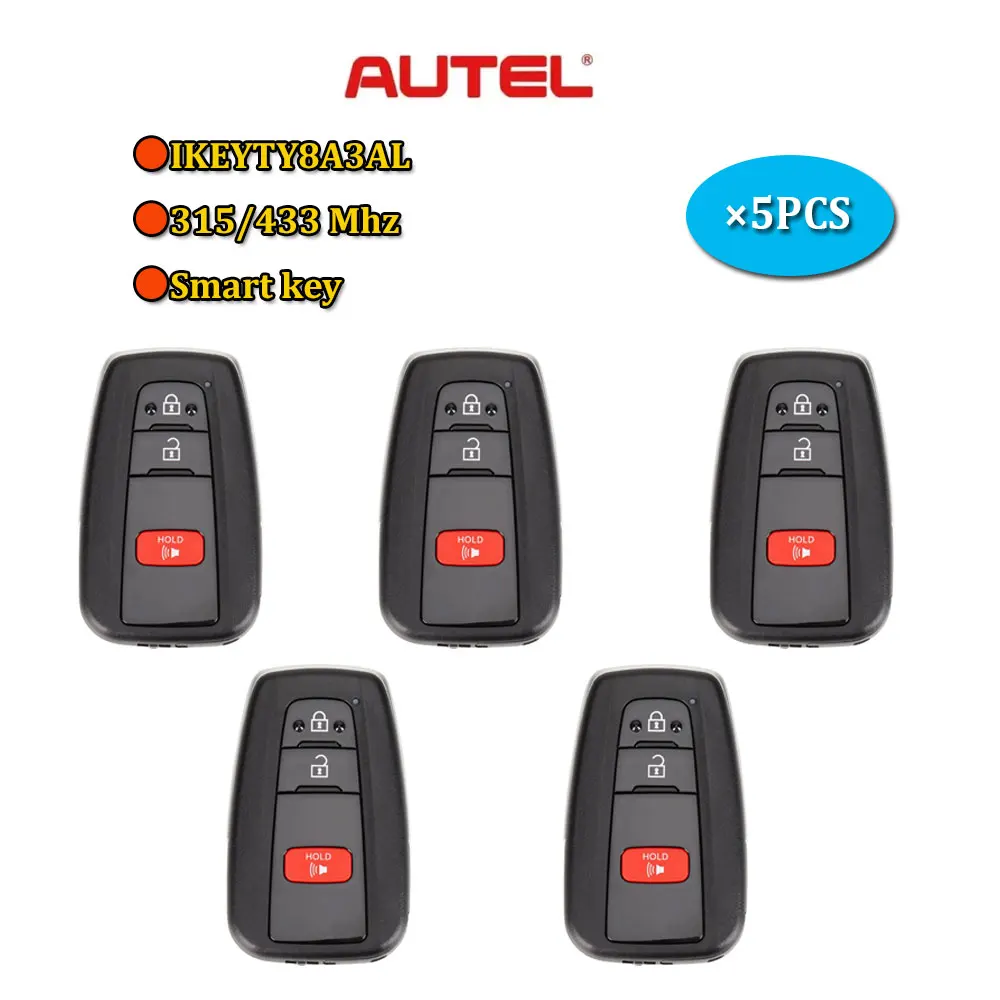 

5 шт. Autel IKEYTY8A3AL Универсальный смарт-ключ с 3 кнопками 315/433 МГц для Toyota 8A для KM100 KM100E IM508 IM608 PRO Автомобильный дистанционный ключ