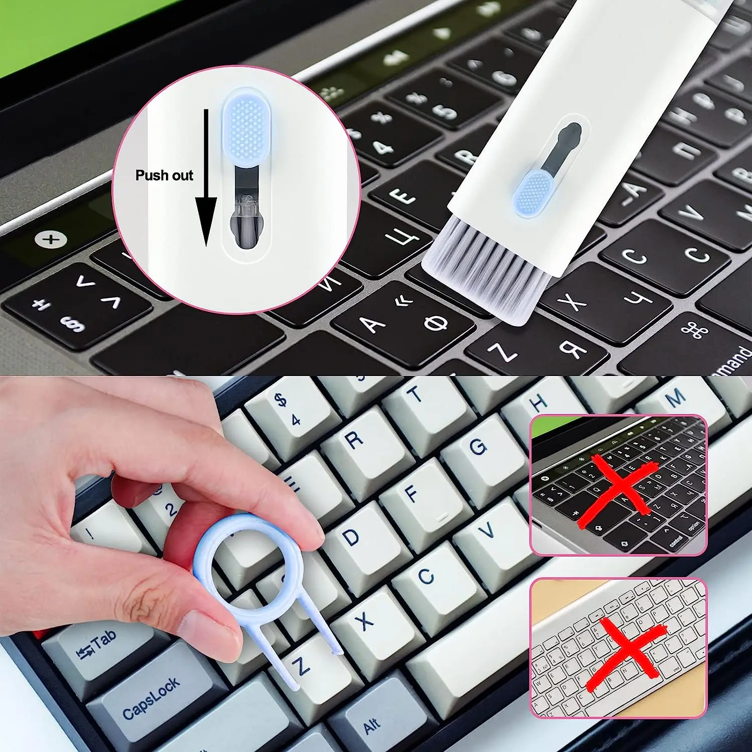 7-in-1 Reinigungs set Computer Tastatur reiniger Bürste Kopfhörer Reinigungs stift für Airpods iPhone Reinigungs werkzeuge Keycap Puller Set