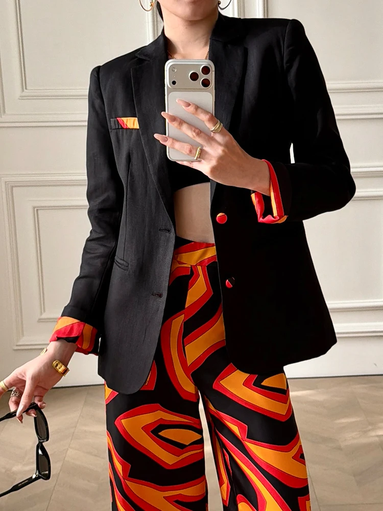 Designer Retro Contrast Color Pocket Blazer Two-piece Set 2026 Autumn Women's Clothing + Color Blocking Hip Cover Skirt Suit