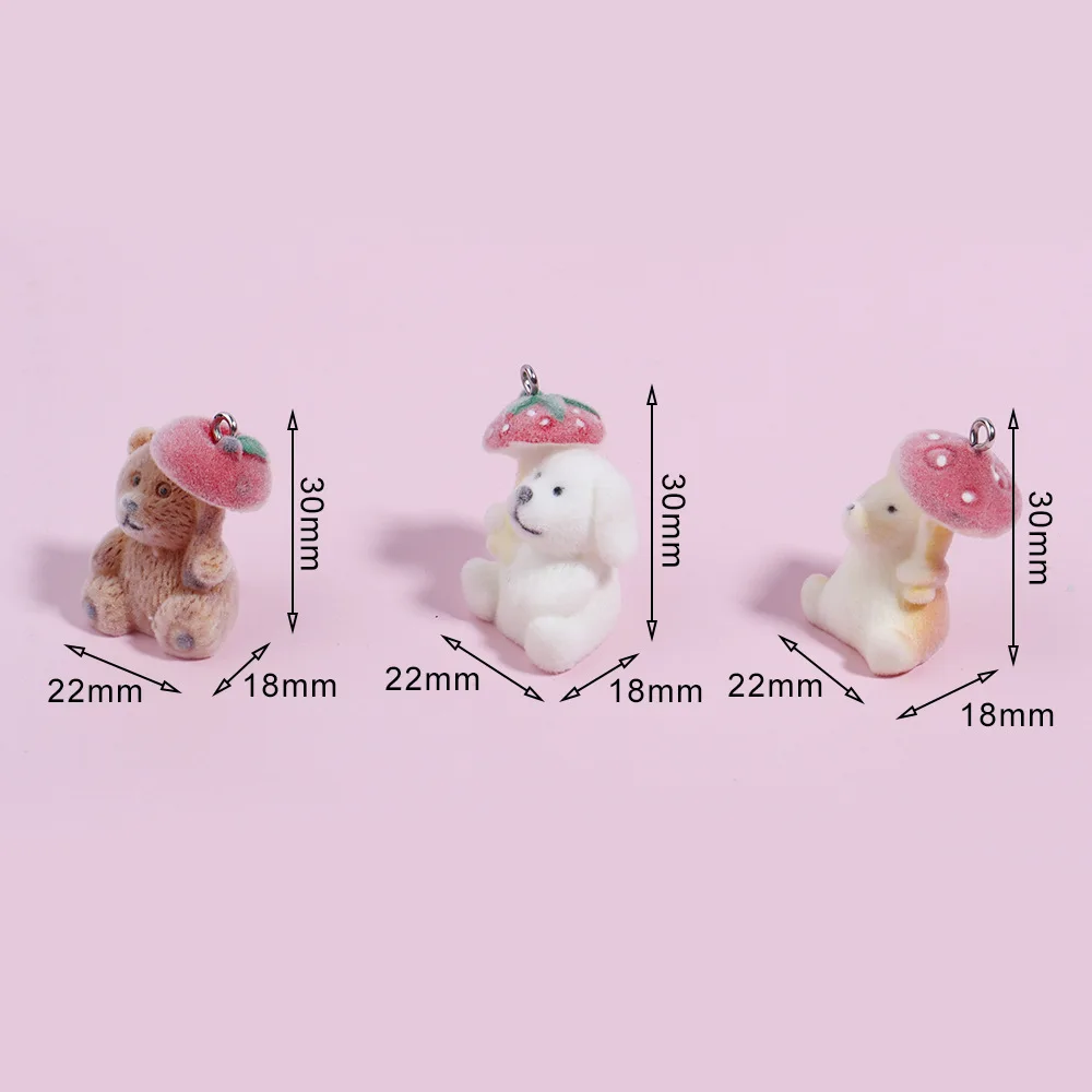10 Pcs Resin Flocking Plush Little Bear Puppy Pendants for Bags Charms Accessories Keychains DIY  Trinkets Originality Gift