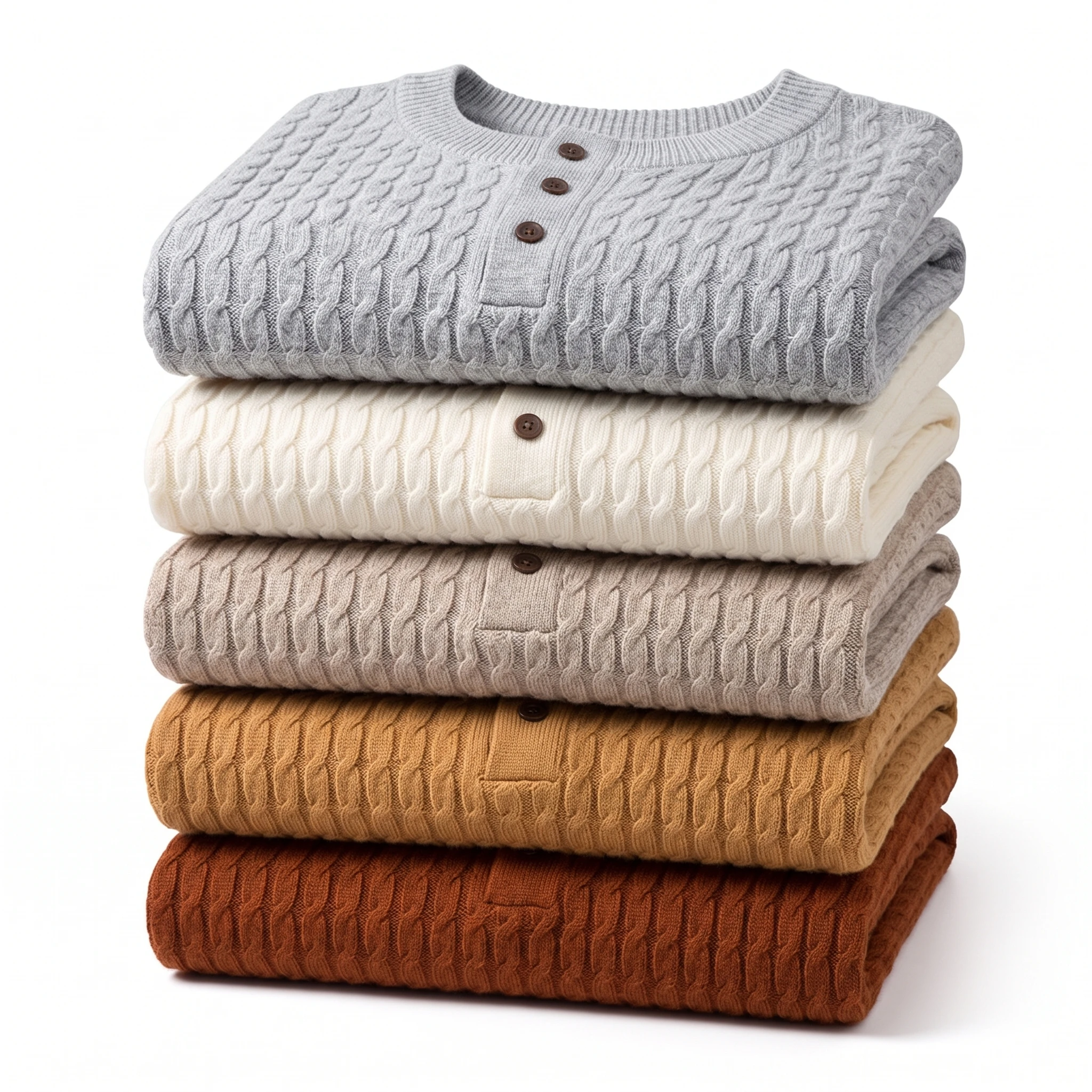 Light Mature Style Henry Collar Twisted Flower Pattern Wool Blend Knit Sweater Men's Long Sleeved Pullover Casual