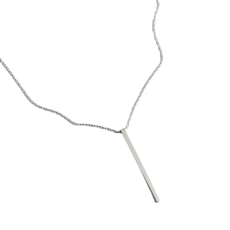 

Fashion Minimalist Simple Sterling 925 Silver Platinum Plated Women Jewelry Long Bar Pendant Necklace for Graduation Gift