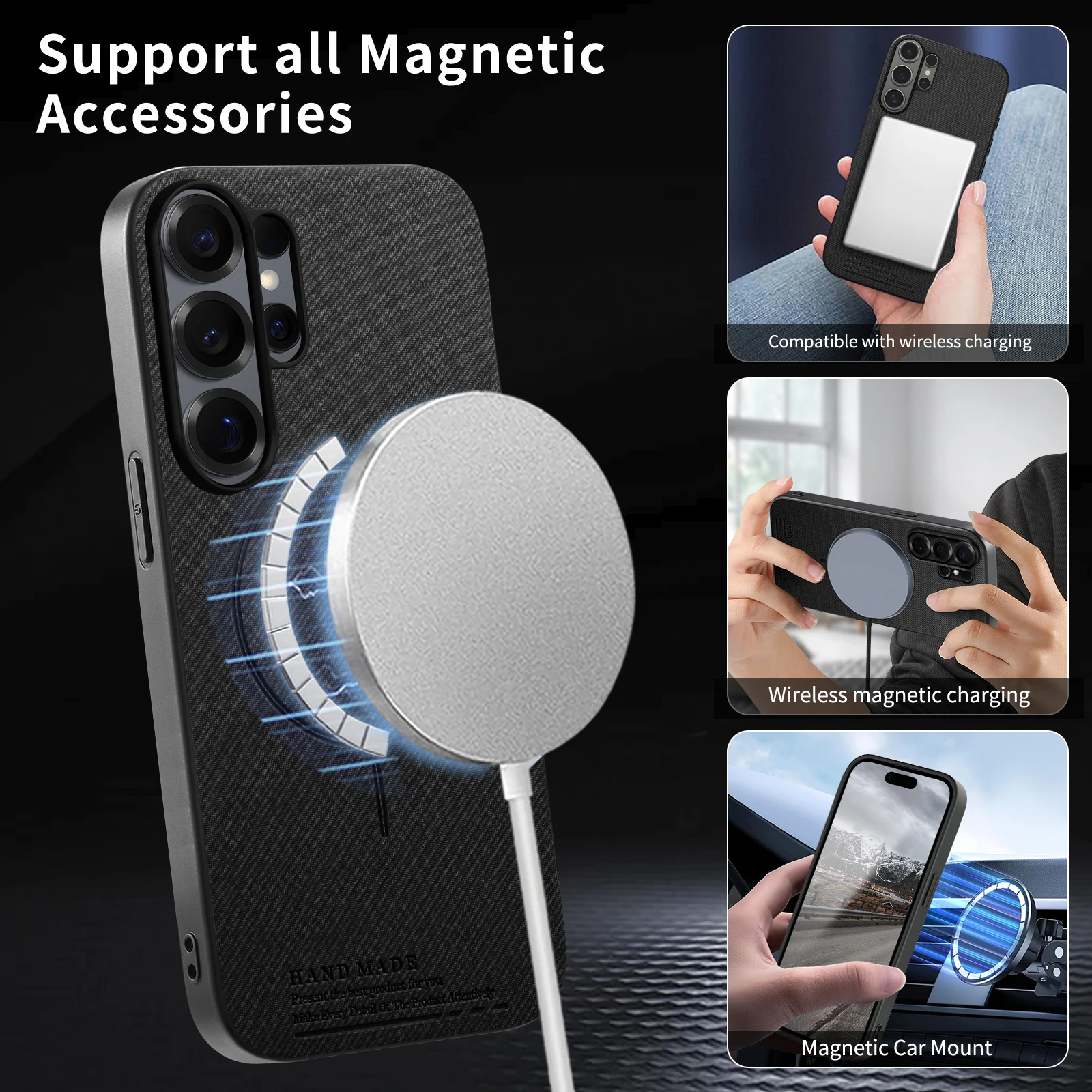 Luxuriöse Kabellose Ladehülle mit Mattleder-Panel für Samsung Galaxy S26 Ultra S25 Edge S24 FE S23 Plus Weicher Rahmenschutz – Detail 2