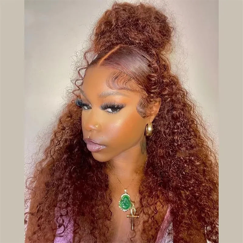 

30-дюймовый красновато-коричневый вьющийся парик из человеческих волос 360 HD Кружевной красновато-коричневый парик с волнистыми волосами 250% плотность вьющийся парик с натуральной линией волос