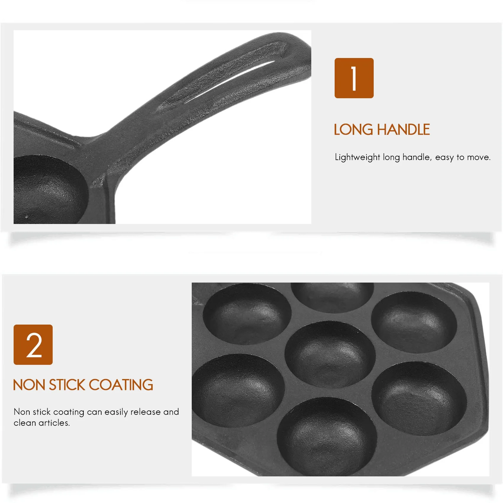 مقلاة فطائر محشوة غير لاصقة من الحديد الزهر، مونك/ايبلسكيفر، صينية من الحديد الزهر لمختلف الأطعمة الكروية الساخنة #5