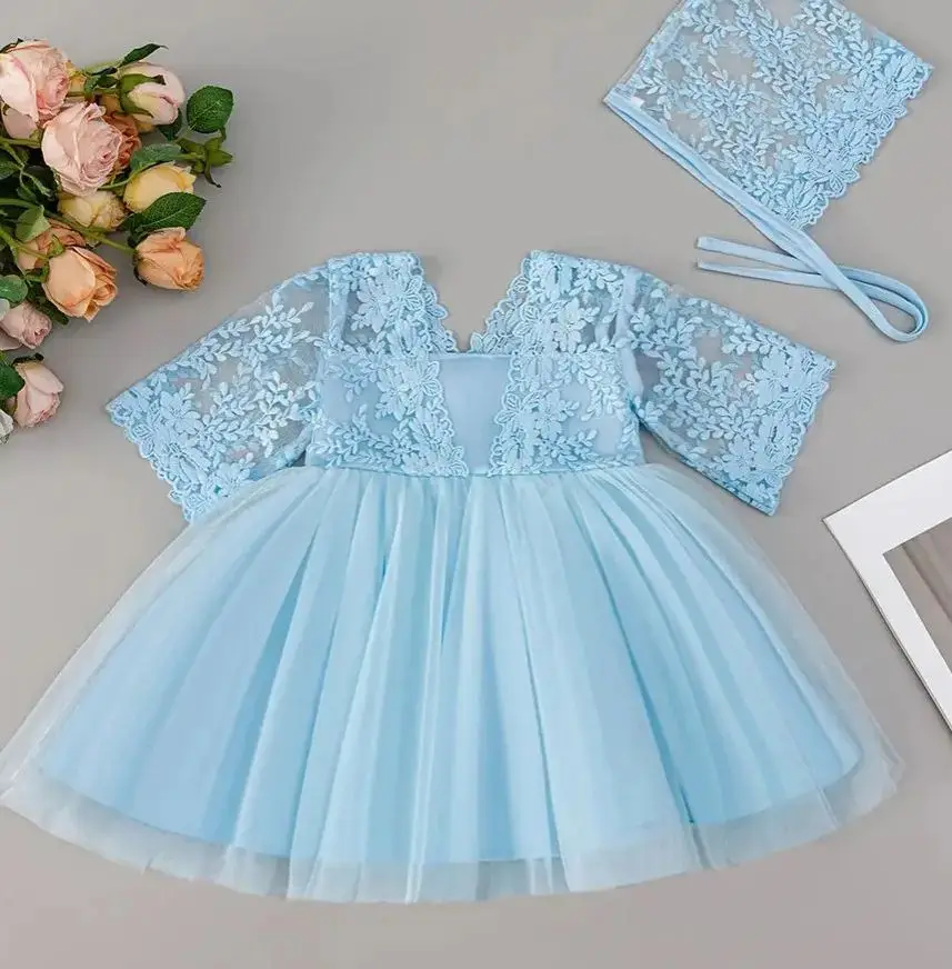 New Baby Girl Party Dress with Banner Girls' Christening Dresses Kid Lace Clothes Children Clothing Christmas