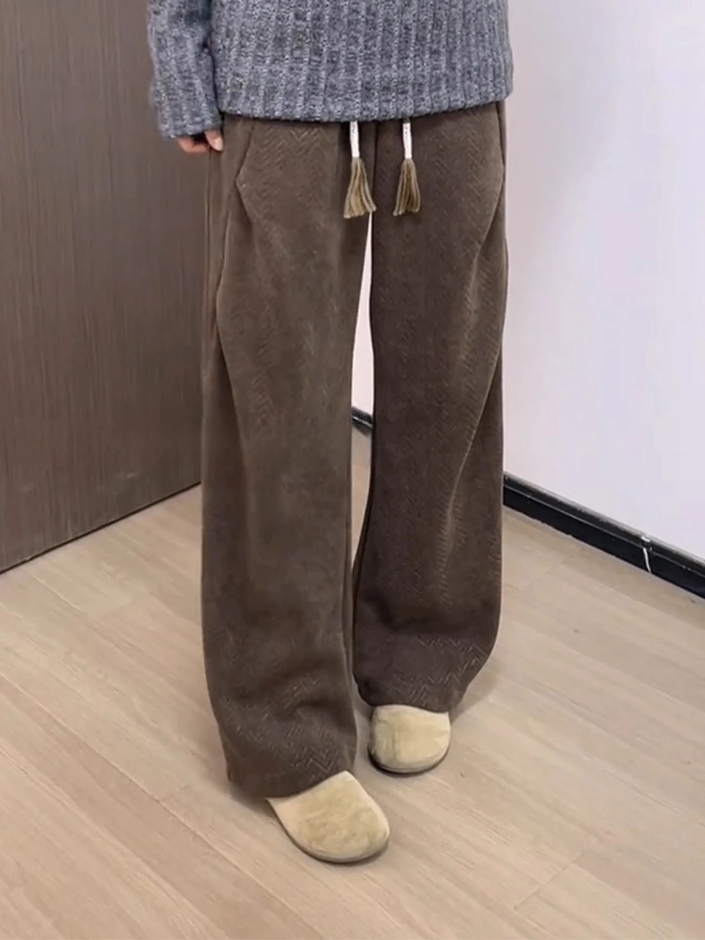 

Men's Fce Lined Straight Leg Pants Warm Drapey Casual Trousers Autumn Winter Comfortable Spor Loose Fit Polyester Fiber