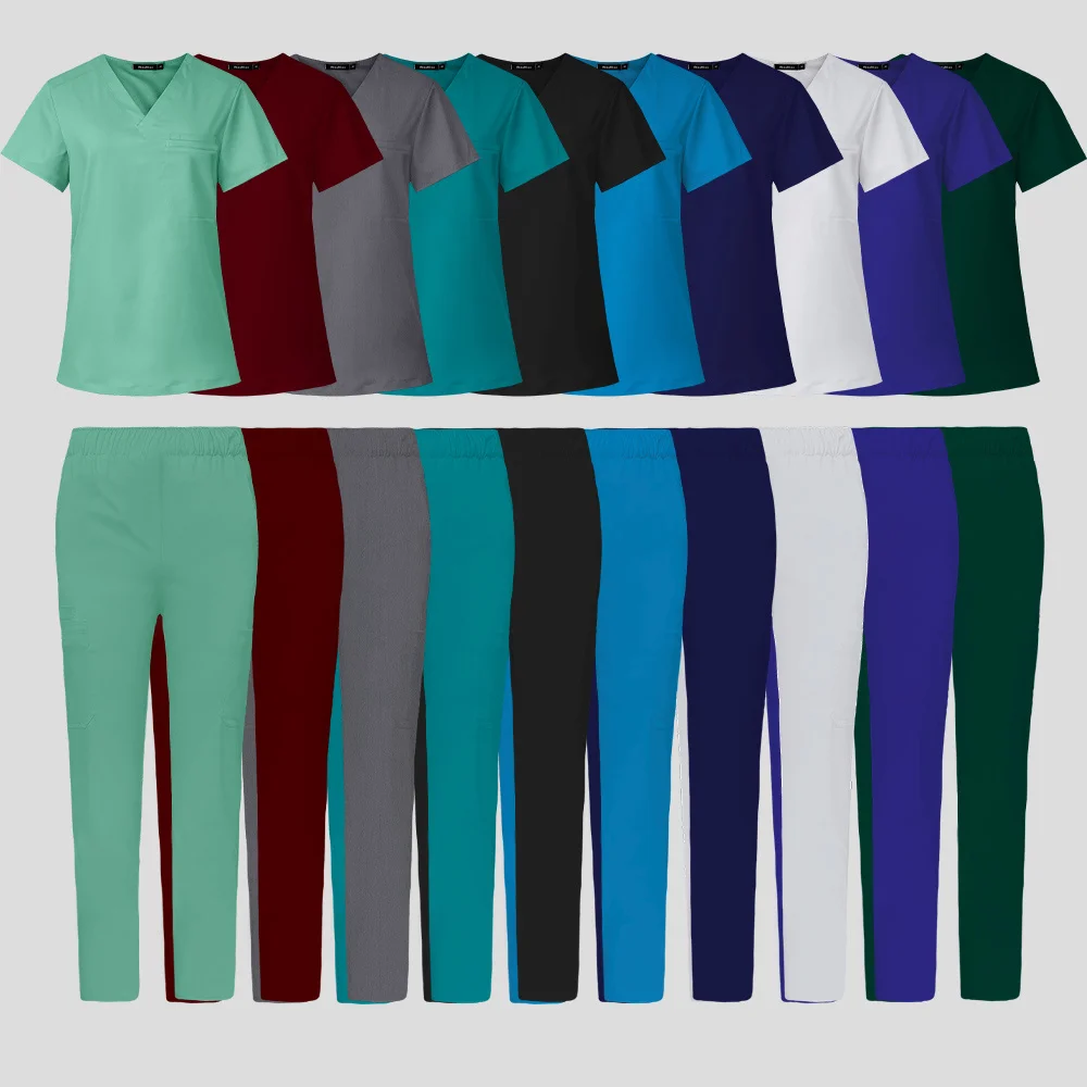 Nurse Uniform Men Women Scrubs Tops Pullover Short Sleeve t Shirt Hospital Overall Work Blouse Summer Nurse Blouse Pants Nursing