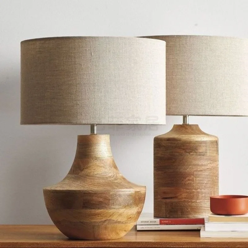 Simple retro wood art bedside warm bedroom small table lamp living room study room model room