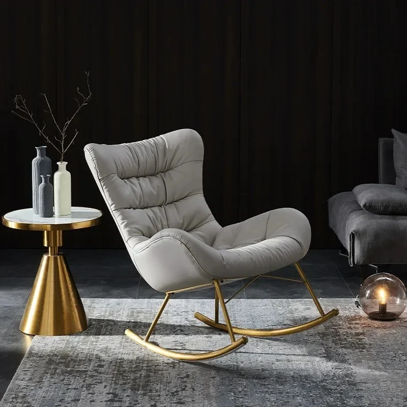 Modern Minimalist Nordic Single Rocking Chair Soft Upholstered Lazy Recliner Indoor Leisure Sofa for Living Room Bedroom