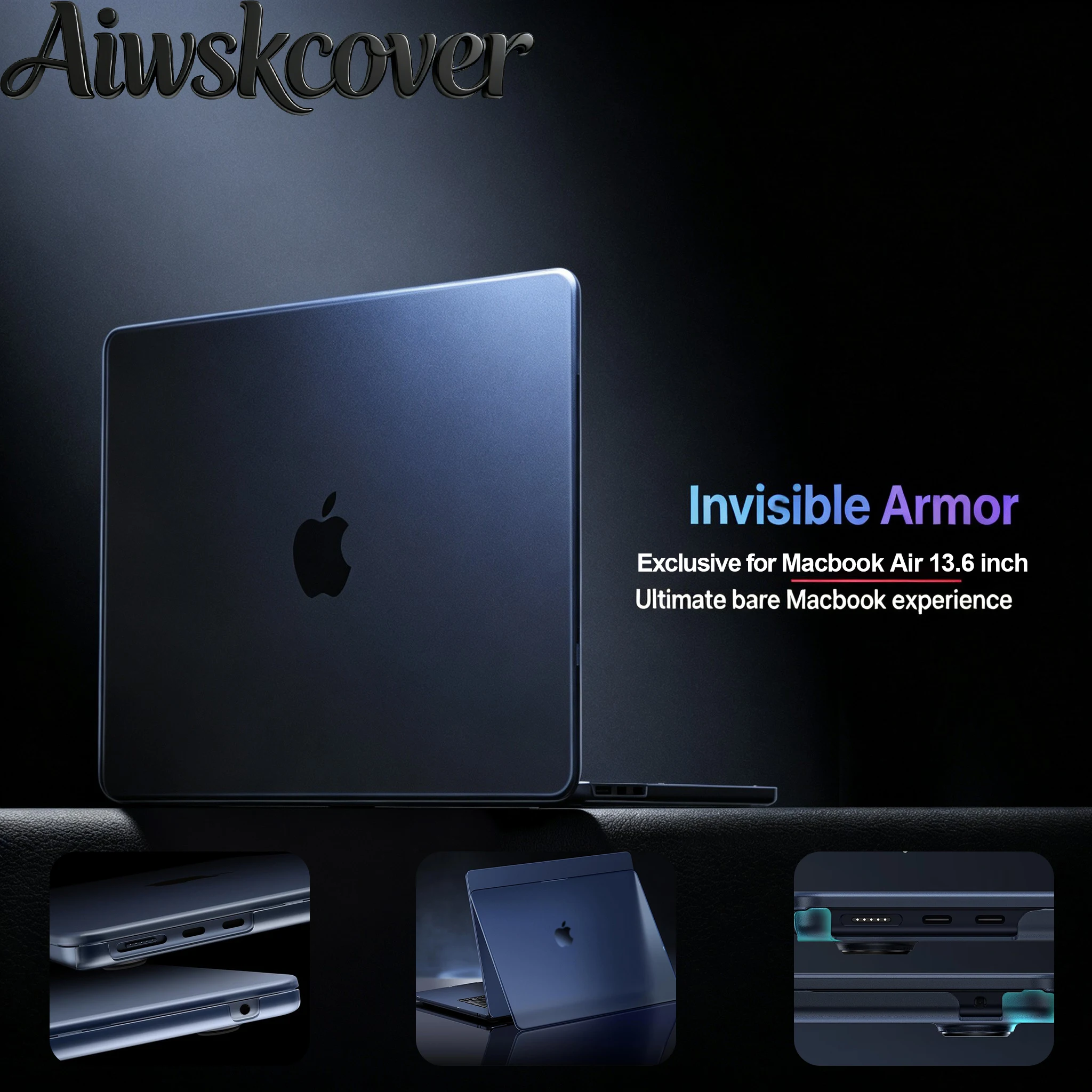 Laptop Cover For MacBook Air 13.6 inch M5 M4 M3 M2 2026-2022, Midnight Blue Color Match Hard Shell For A3449 A3240 A3113 A2681