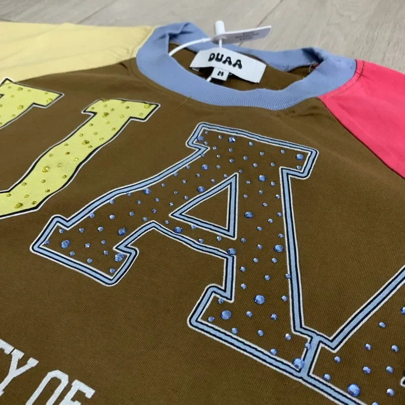 High Street Trend Brand Color Blocked Hot Diamond T-shirt Summer New Bestseller Fashion Duaa Short Sleeved Top