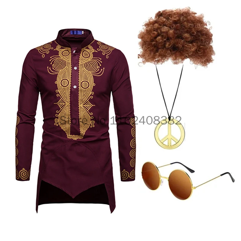 Mannen Hippies Fashion Africa Kleding Lange Pullovers Jurk Kleding Hiphop Robe Africaine Stijl Shirts Voor Mannen Pruik Accessoires