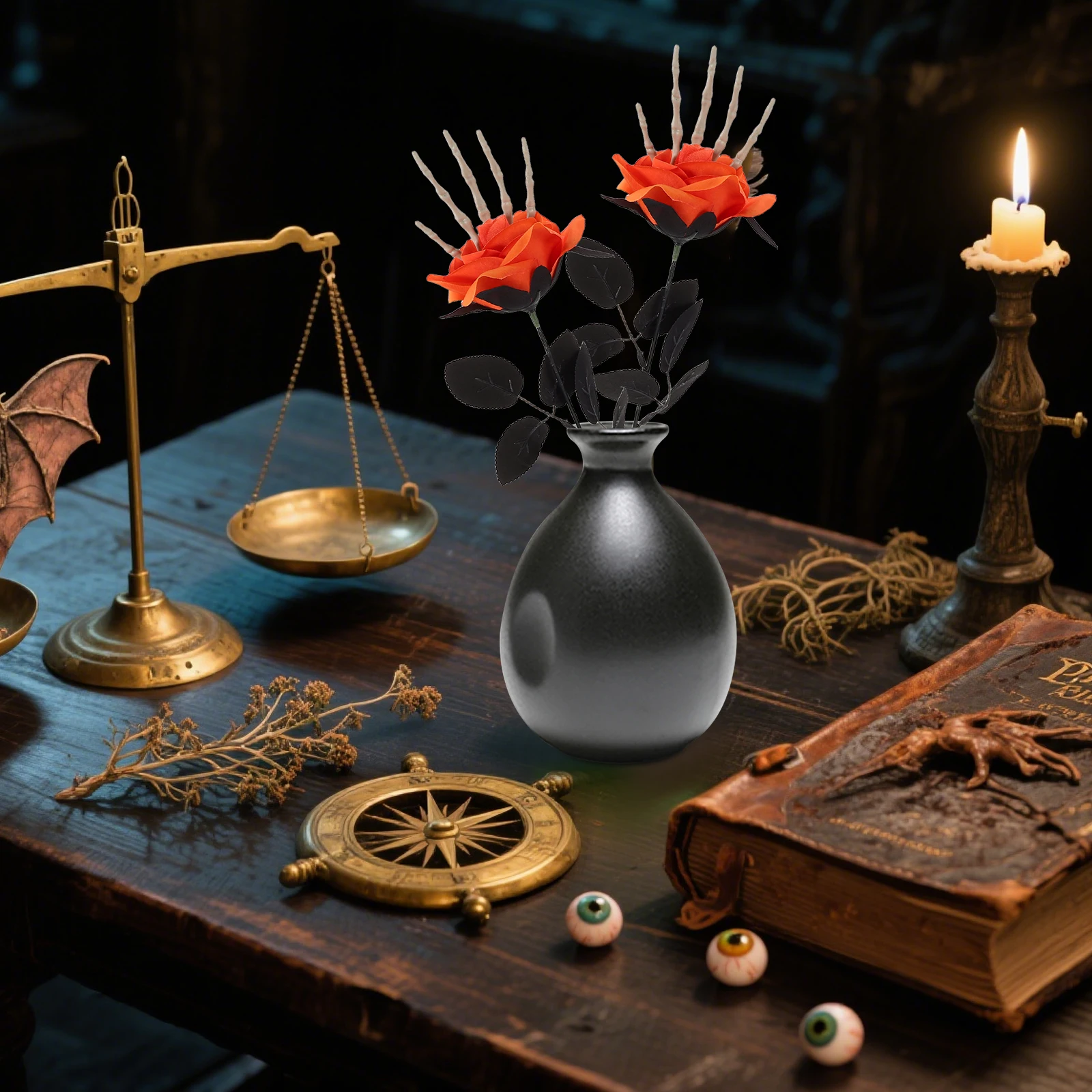 

6Pcs Halloween Skull Hand Rose Bouquet Artificial Flowers Halloween Vase Filler Horror Home Decor Gothic Day of The Dead