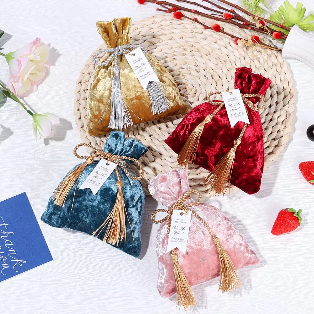 Dust Protect Wedding Party Portable Tassel Bag Velvet Candy Bag Drawstring Pocket Gift Bags Candy Pouches