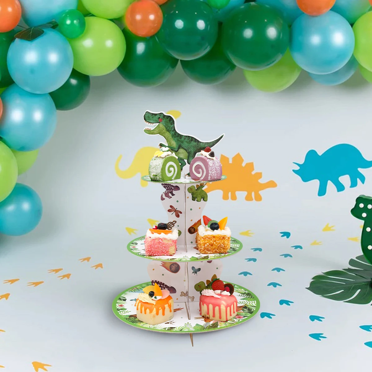 Stojak na tort z dinozaurami z kreskówek 1. Dekoracje na imprezę urodzinową dla dzieci chłopców ryk z motywem dinozaura Baby Shower Dino