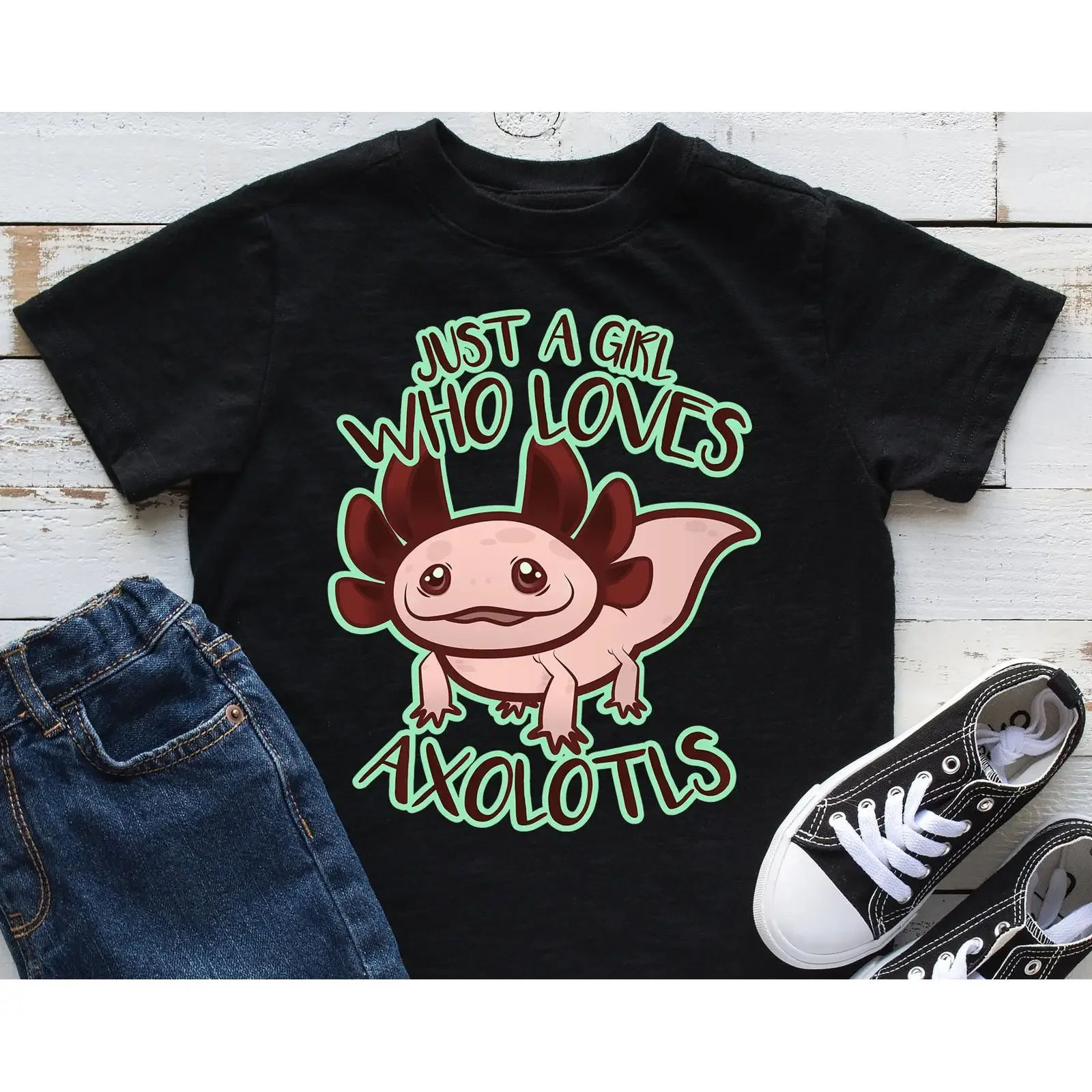 Just A Girl Who Loves Axolotls Youth T Shirt Salamander Lover Longsleeve Infant  vintage Washed Soft Versatile graphic