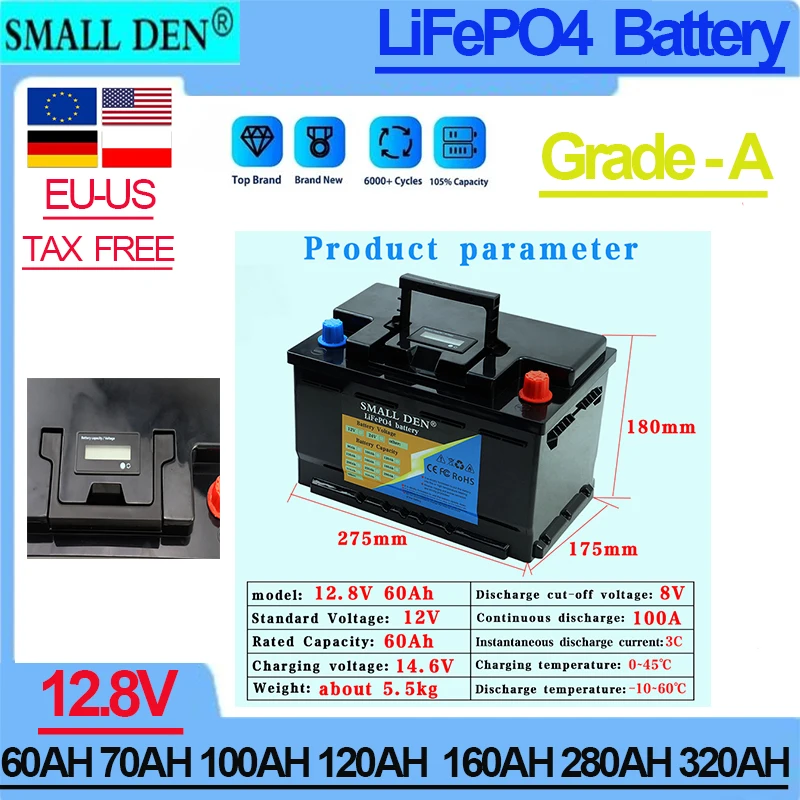 LiFePO4 Cell 12V 60AH 70AH 100AH 120AH 160AH 280AH 320AH suitable for solar electric vehicle battery charging batteries No Tax