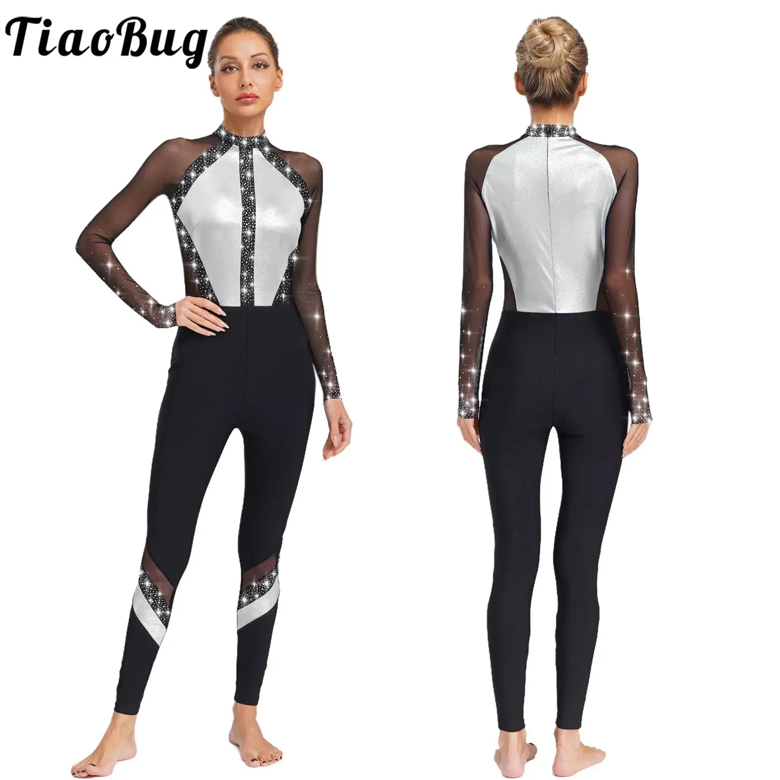 

Women Fashion Glittery Dance Jumpsuit Full Body Slim Fit Stretchy Leotard for Ballet Figure Skating Acrobatics Performance Wear