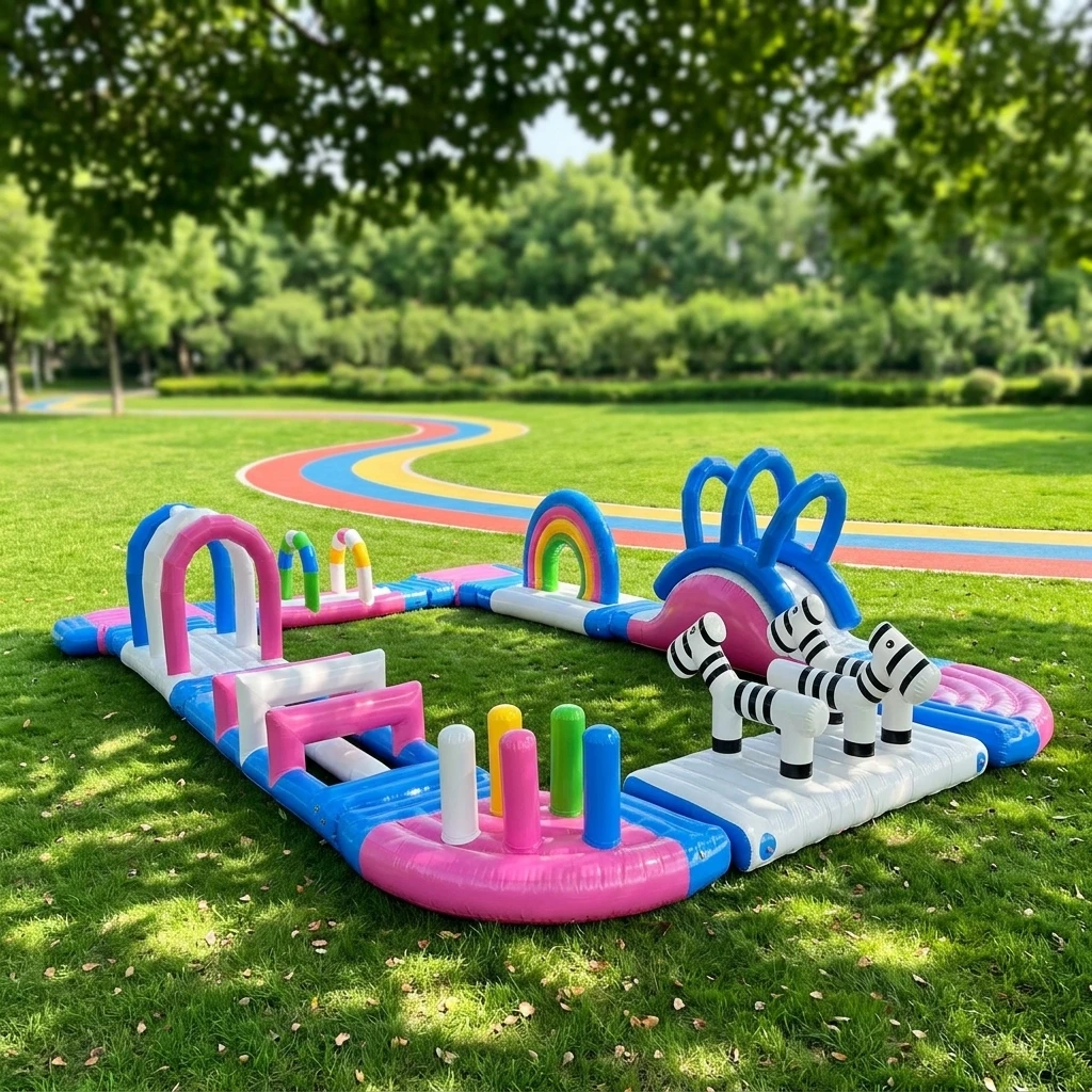 PVC Commercial Grade Inflatable Water Park, Big Challenge Game for Indoor Outdoor Kids Amusement, 12000W Blower Included