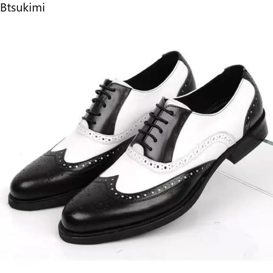 

2025 Men's Brogue Dress Shoes Lace Up Point Toe Business Office Party Comfortable Shoes for Men Party Wedding Formal Shoe Male