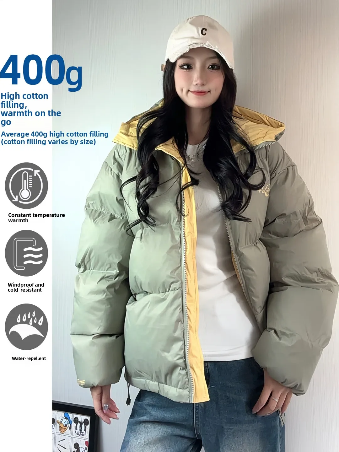 

Теплое хлопковое зимнее пальто Jaet ort Bread Sle для женщин, антихолодная уличная одежда в стиле хип-хоп, свободная посадка с капюшоном на молнии