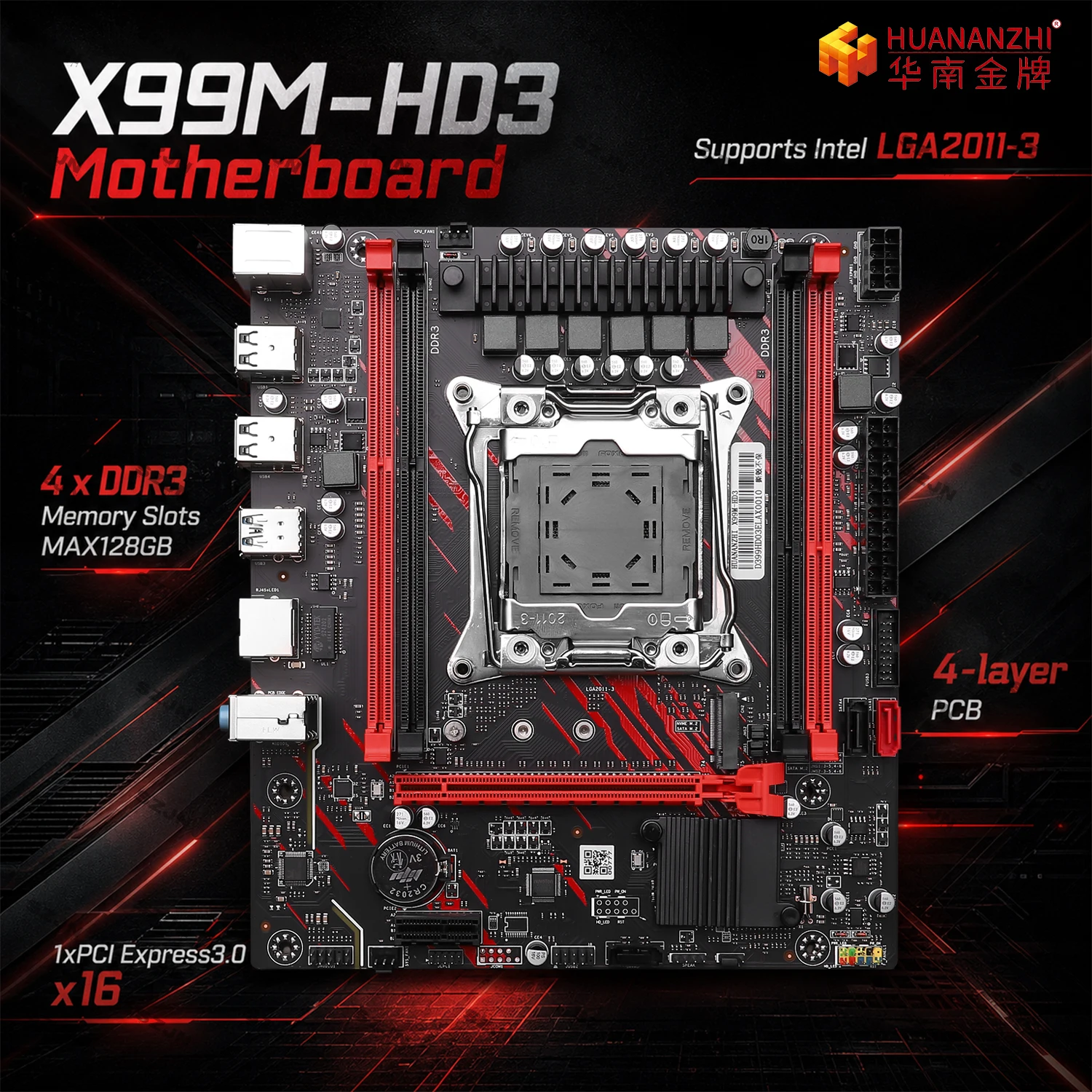 HUANANZHI X99M-HD3 Motherboard Set with Xeon E5 V3 CPU DDR3 RAM Max 128GB LGA2011-3 M.2 NVMe DIY Kit Micro ATX Mainboard